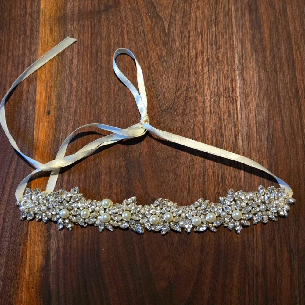 Bridal Sash, Belt or Headband, pearl and crystal